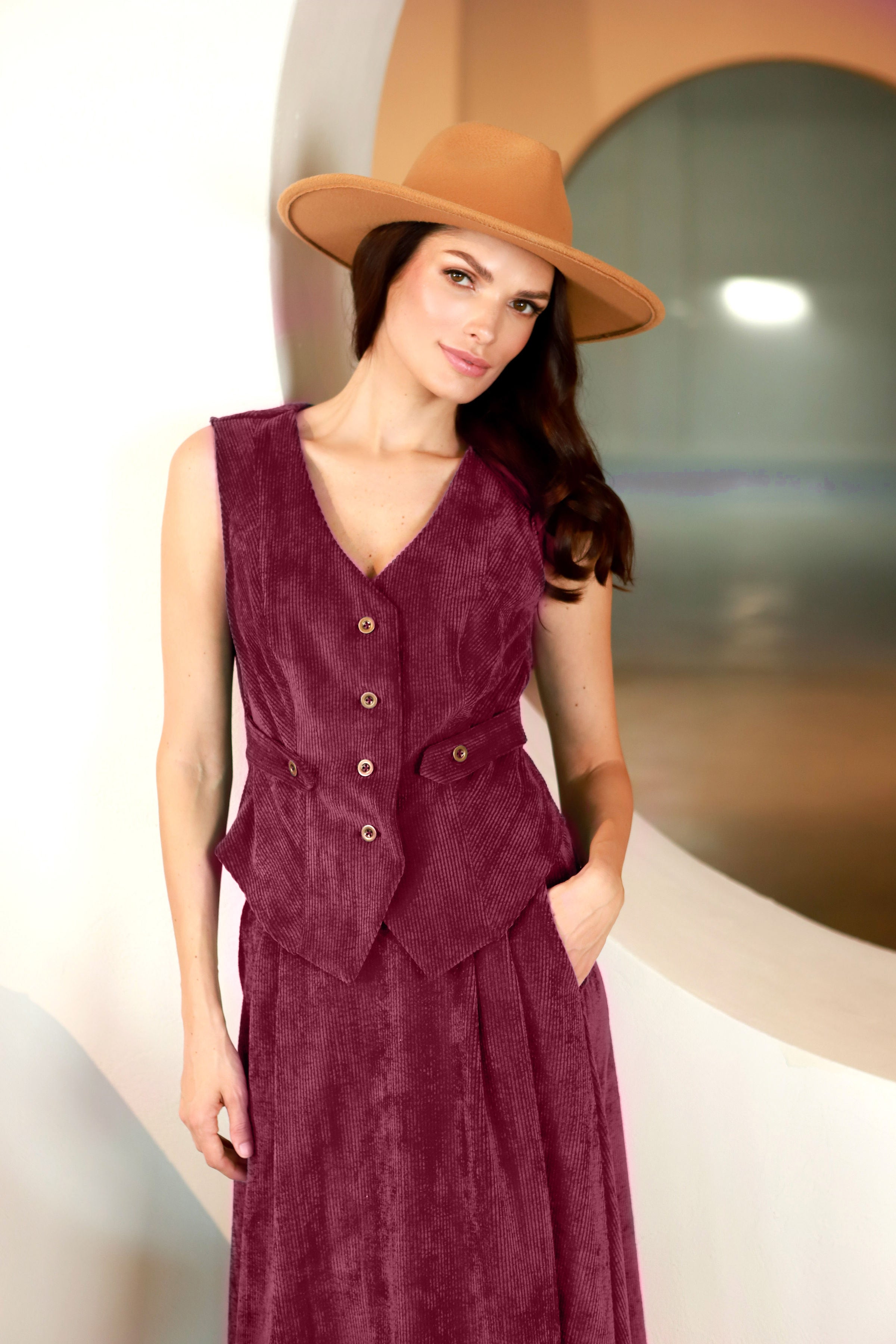 Lega velvetinė liemenė Siena Bordeaux