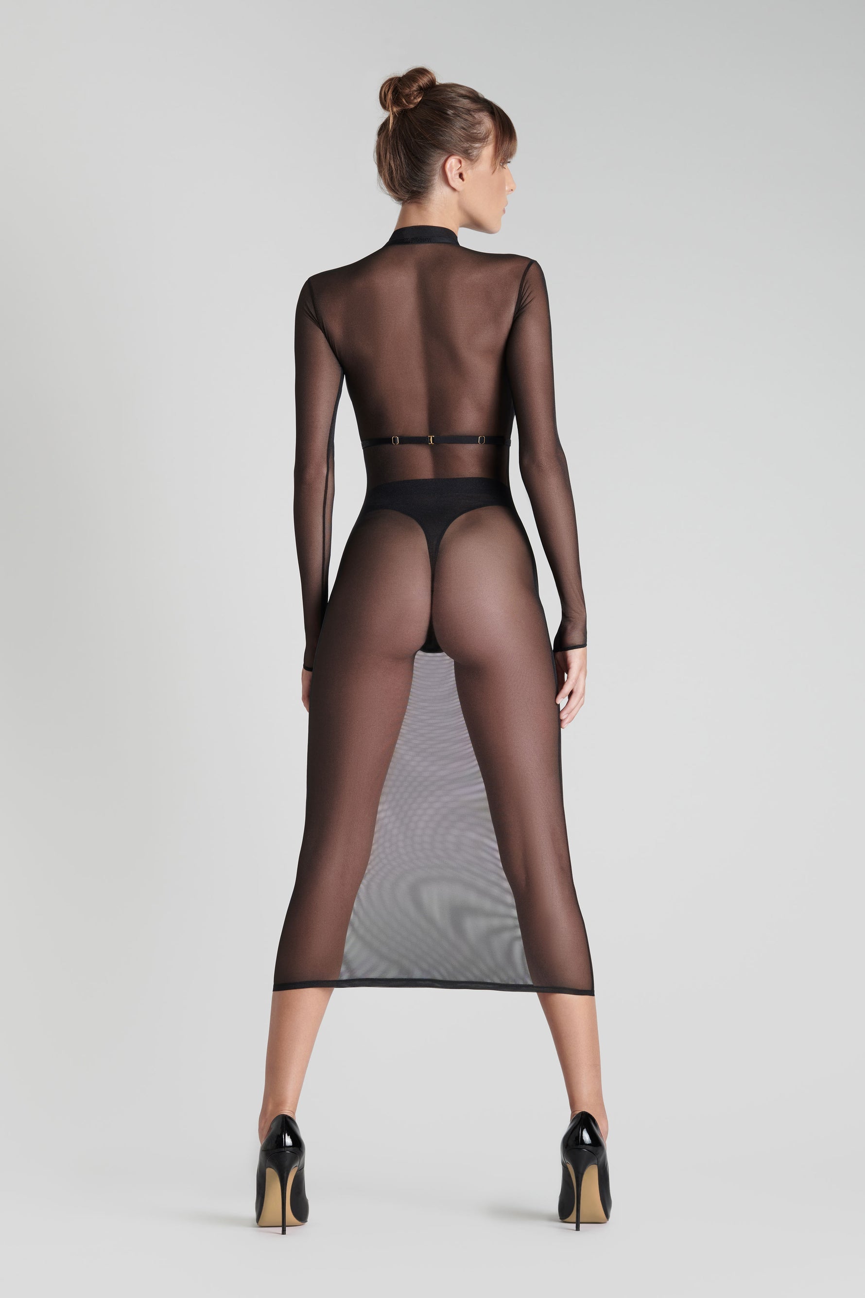 Maison Close perregima midi suknelė su kūno diržais "Corps à Corps 2 Black"
