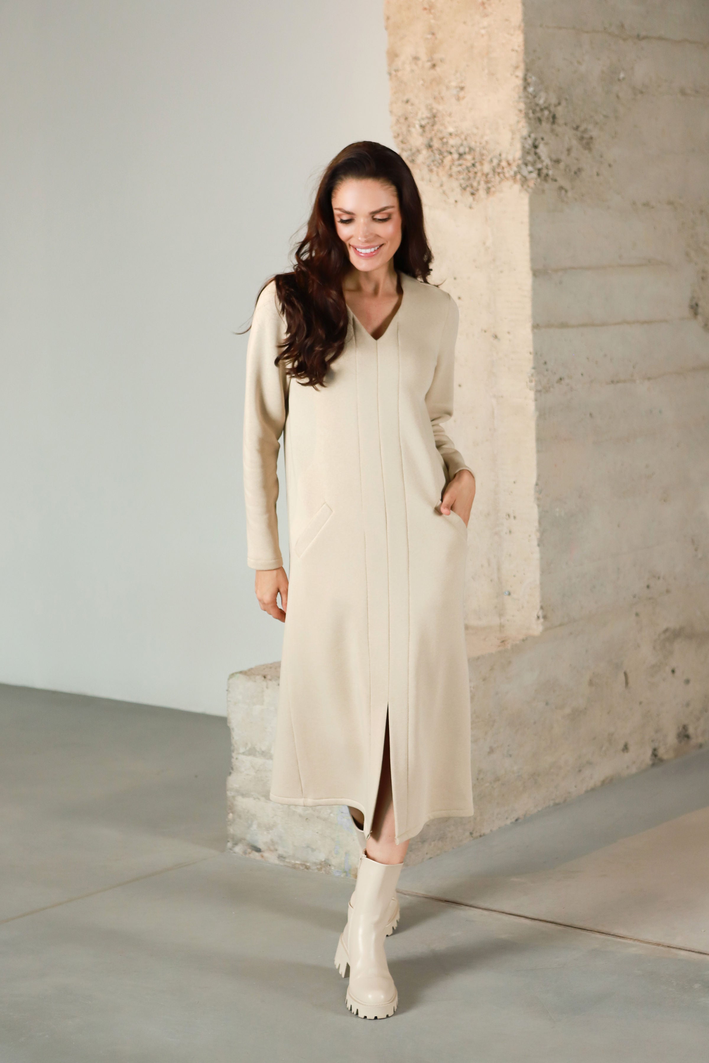 Lega Cotton Dress With Fluff Inside Amara Beige