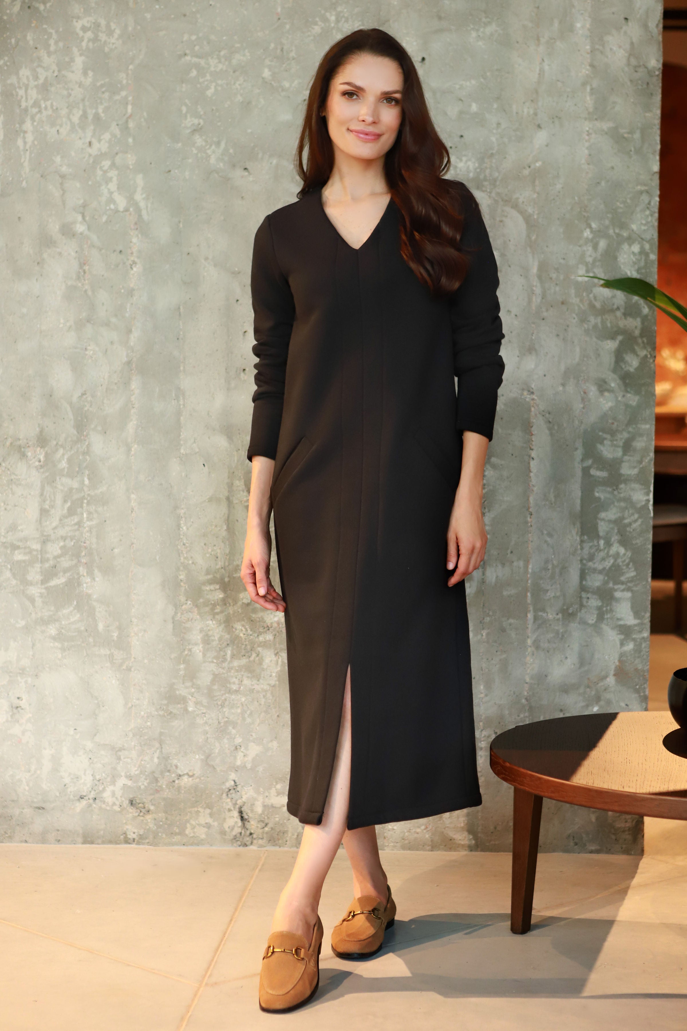 Lega Cotton Dress With Fluff Inside Amara Black