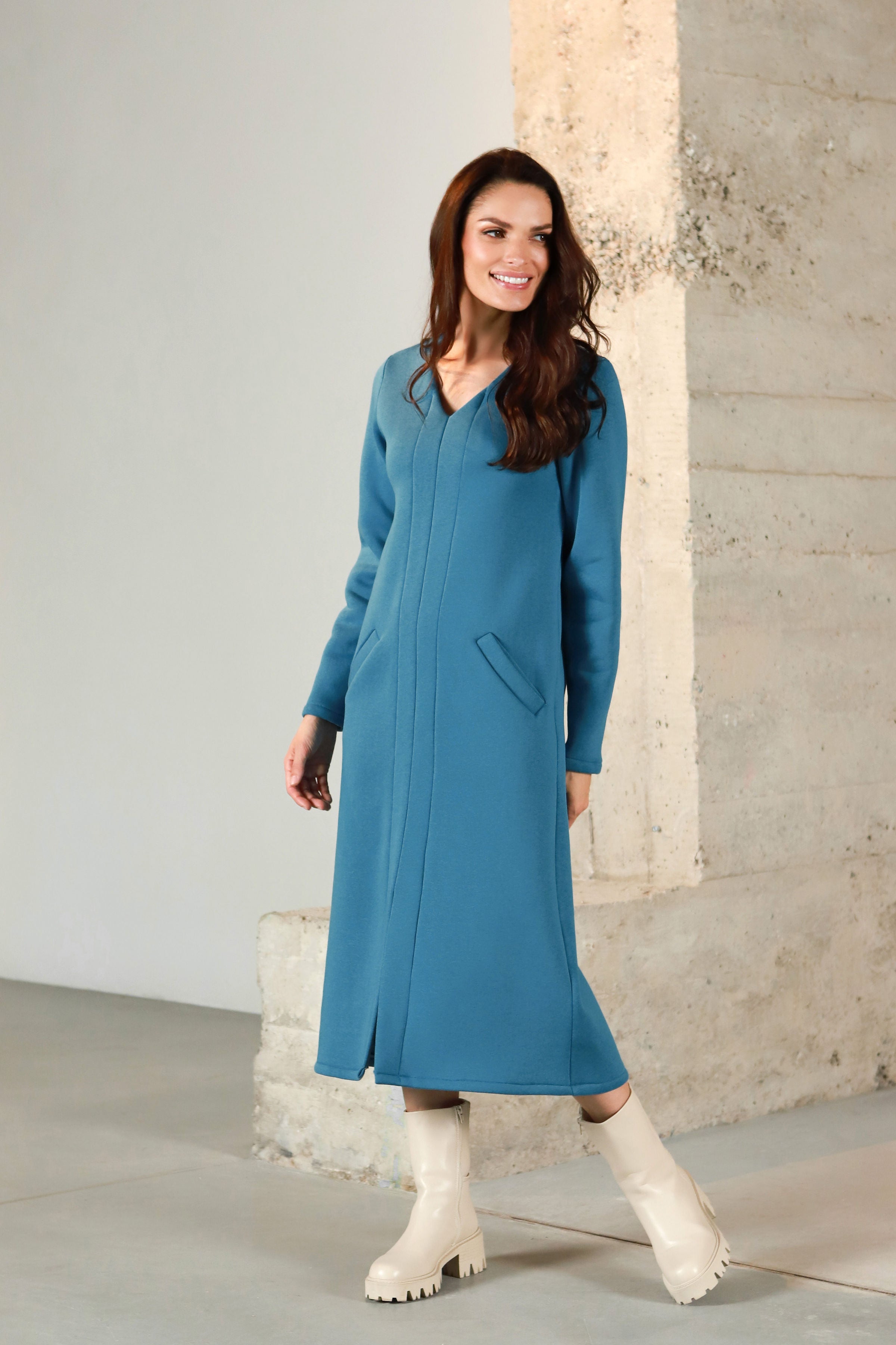Lega Cotton Dress With Fluff Inside Amara Turquoise
