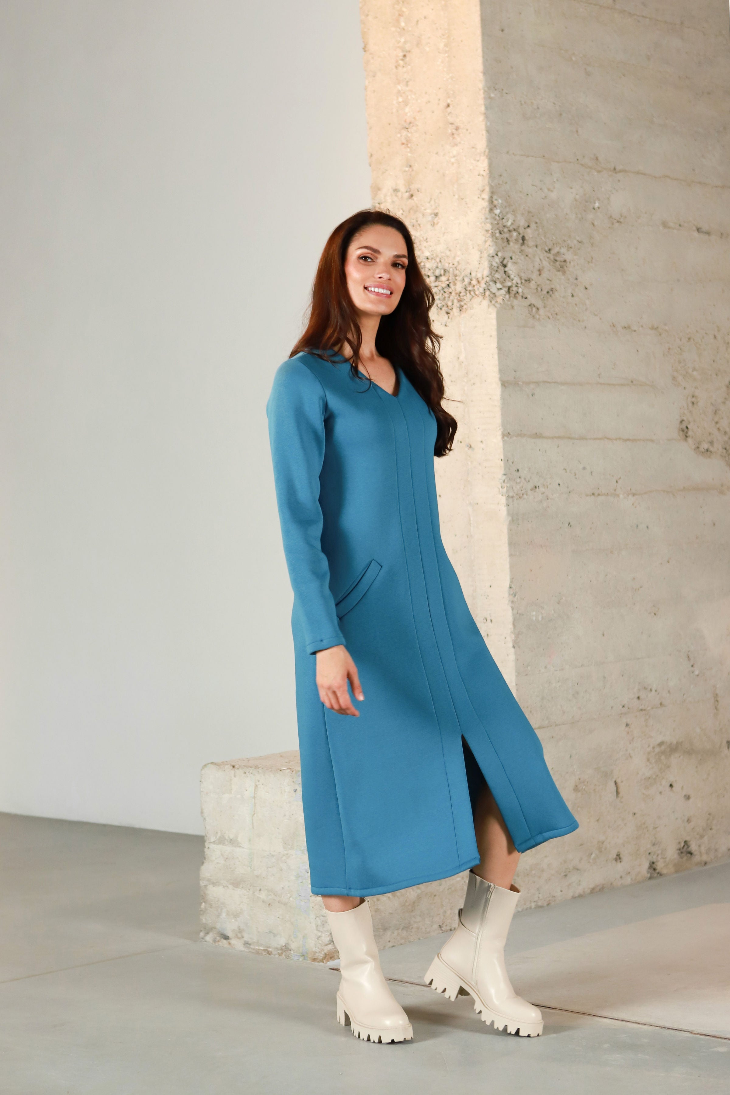 Lega Cotton Dress With Fluff Inside Amara Turquoise