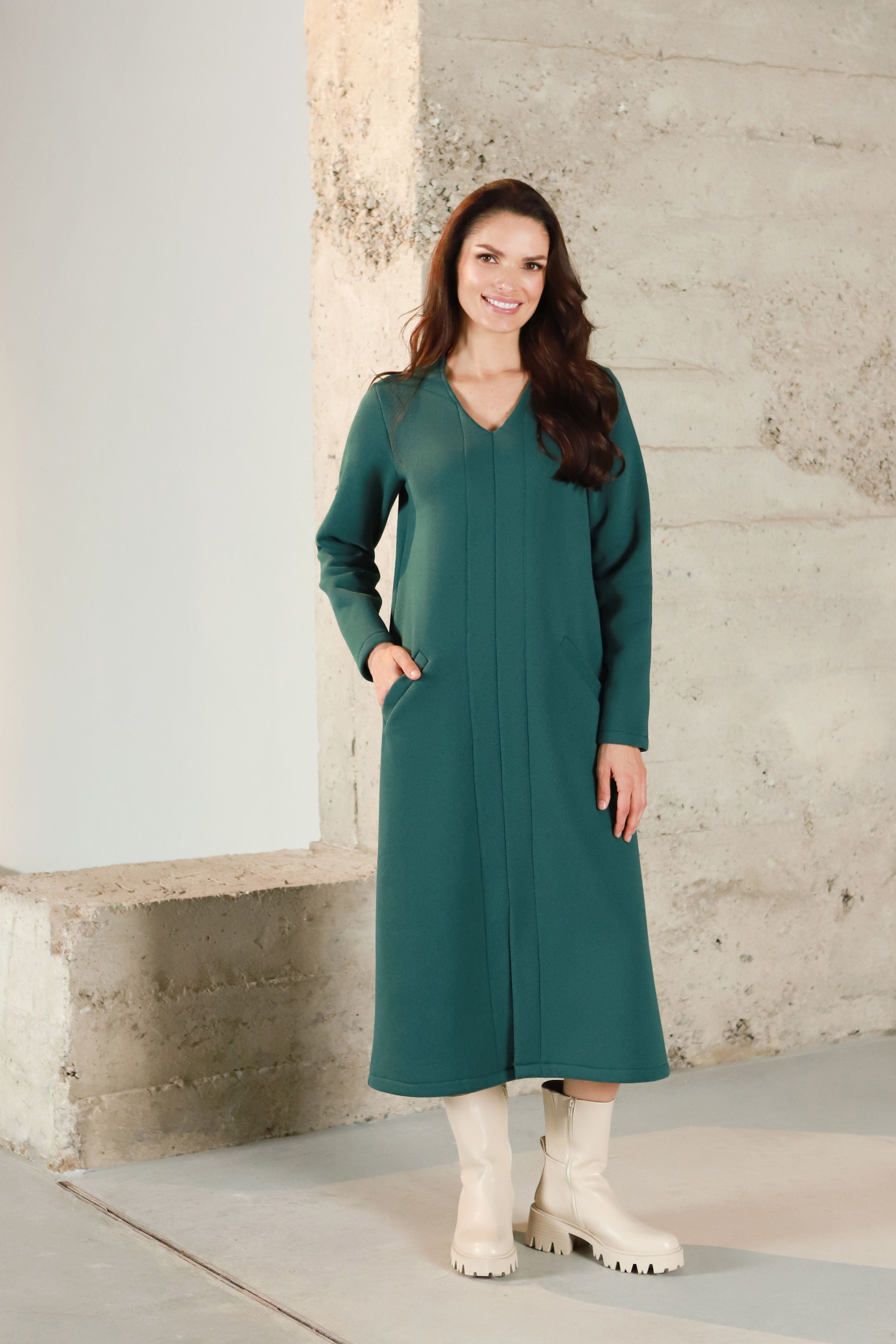 Lega Cotton Dress With Fluff Inside Amara Deep Green