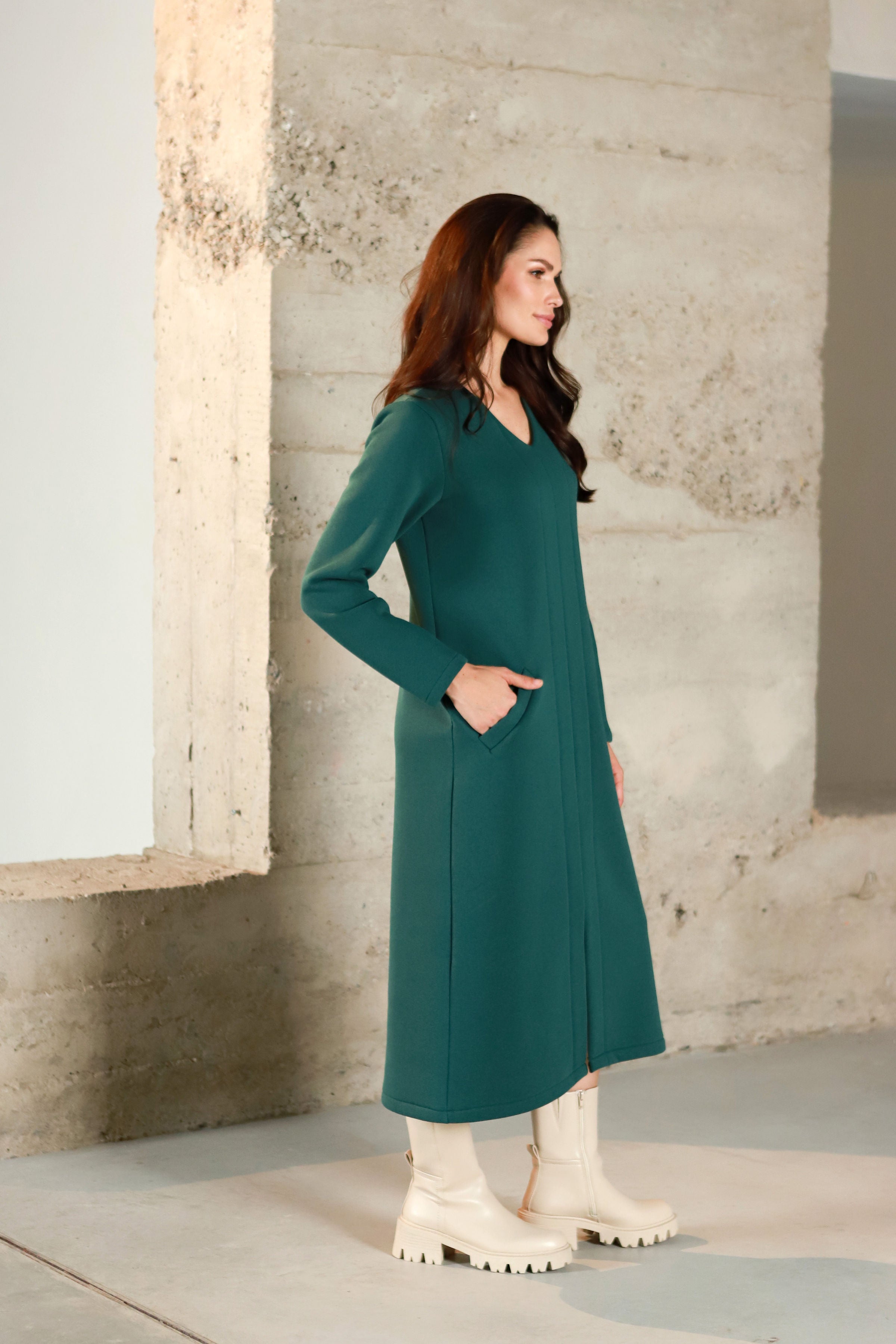 Lega Cotton Dress With Fluff Inside Amara Deep Green