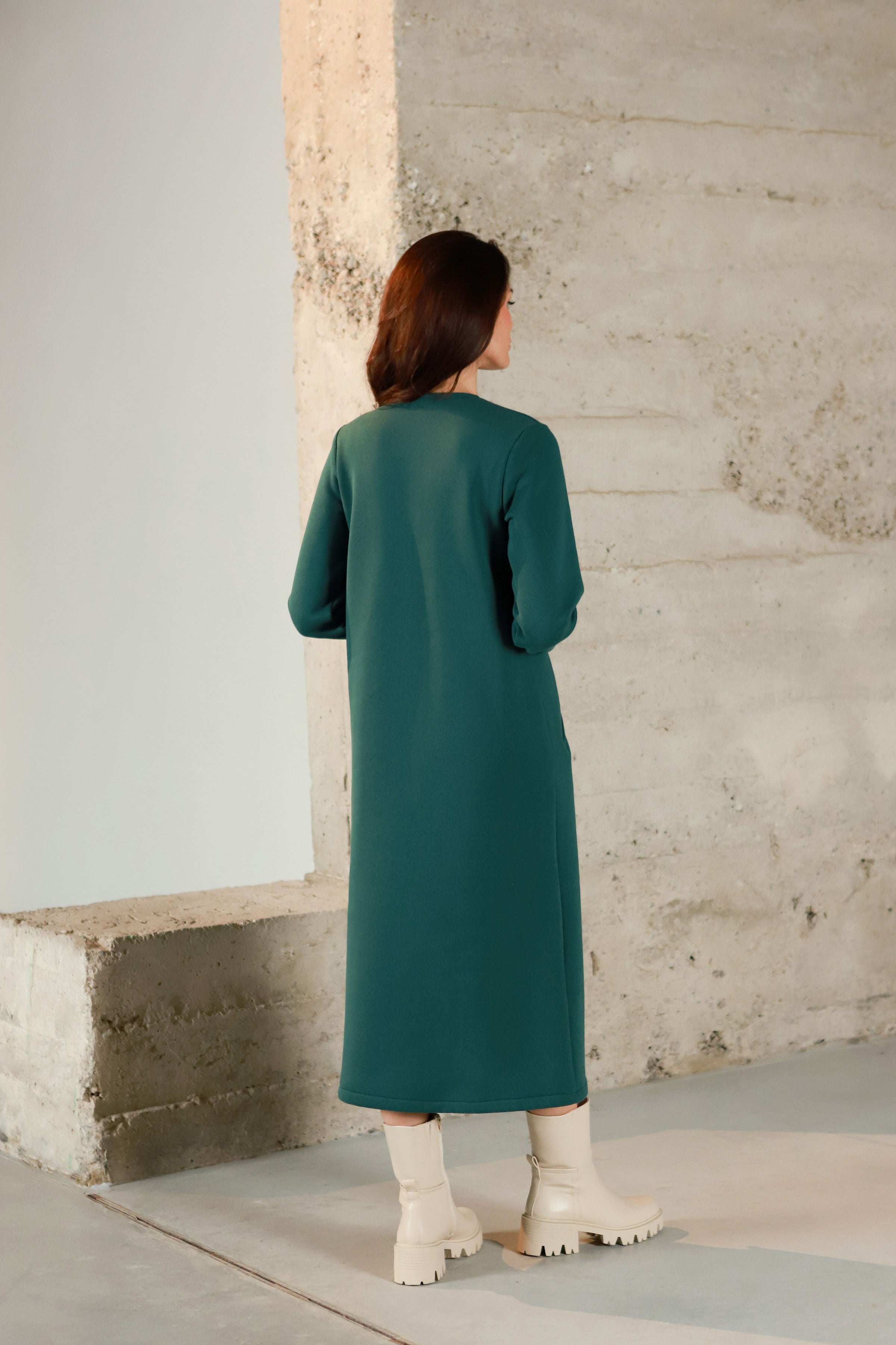 Lega Cotton Dress With Fluff Inside Amara Deep Green