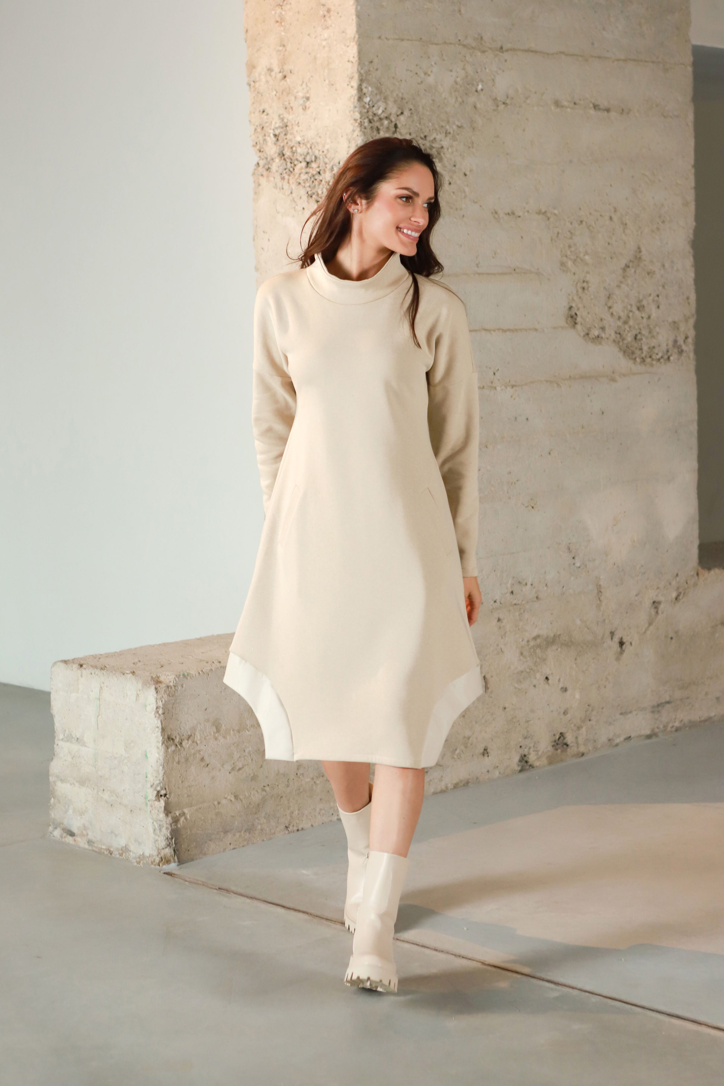 Lega Cotton Dress With Fluff Inside Oceane Beige