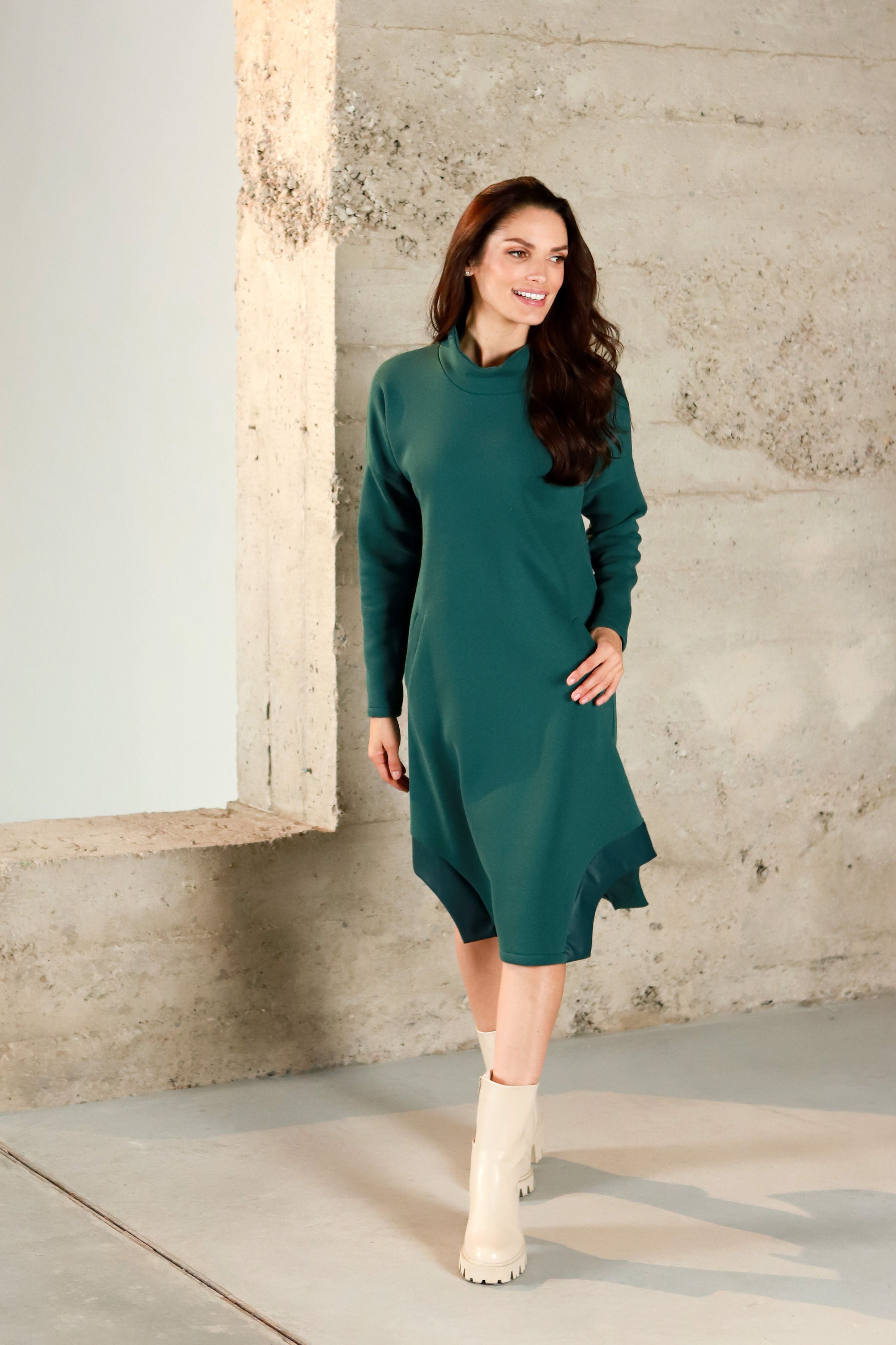 Lega Cotton Dress With Fluff Inside Oceane Deep Green