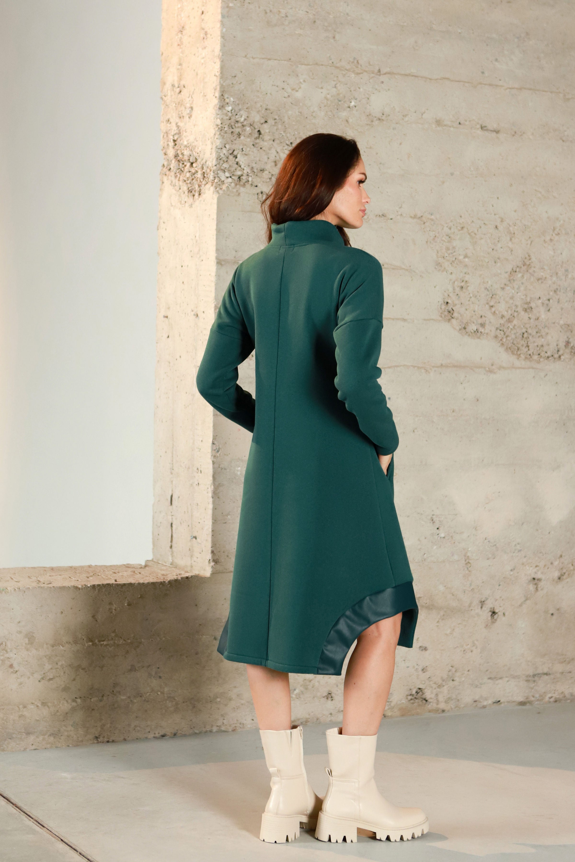 Lega Cotton Dress With Fluff Inside Oceane Deep Green