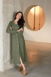 Lega Midi Dress with Buttons Ivana Olive Grey