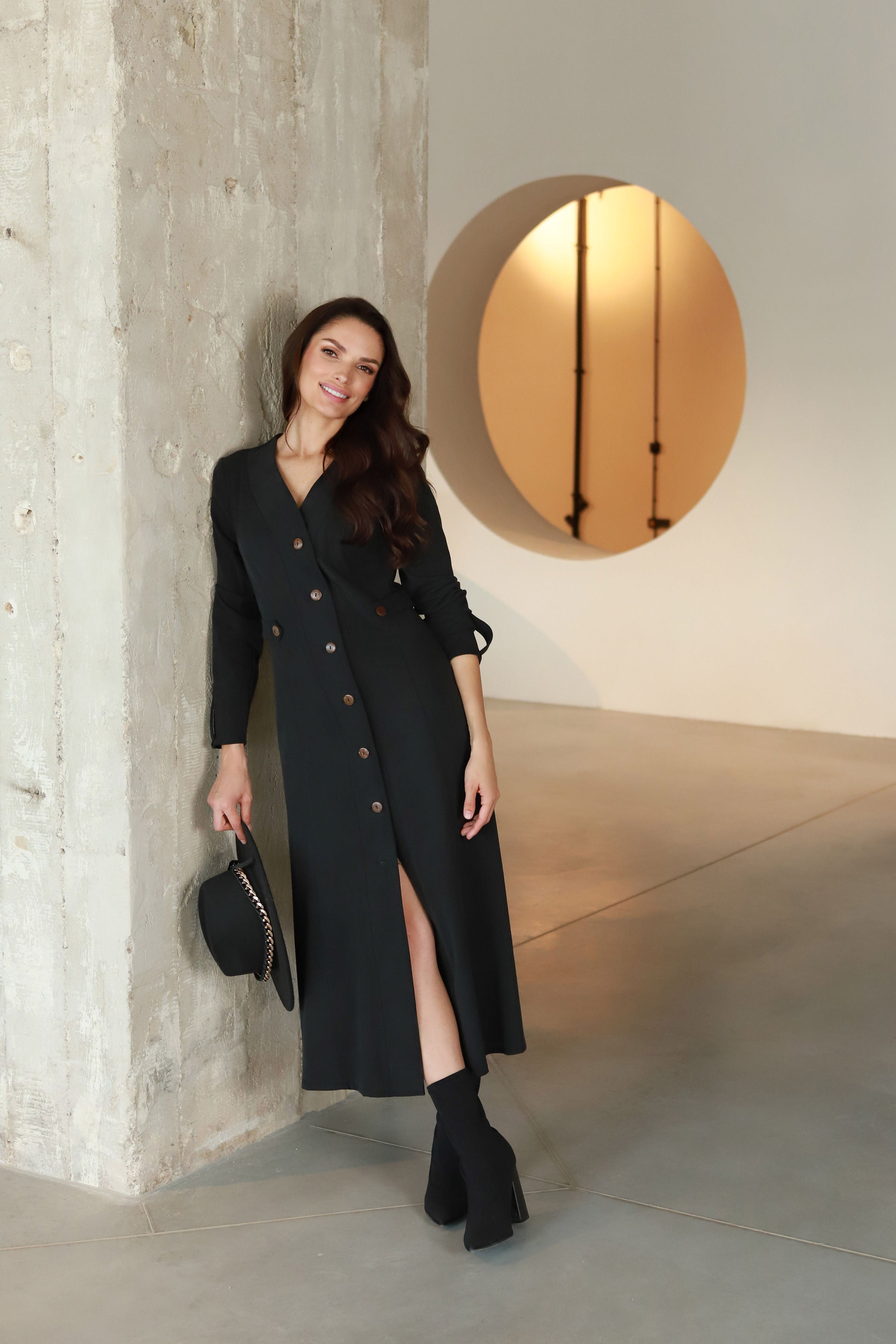Lega Midi Dress with Buttons Ivana Graphite Black