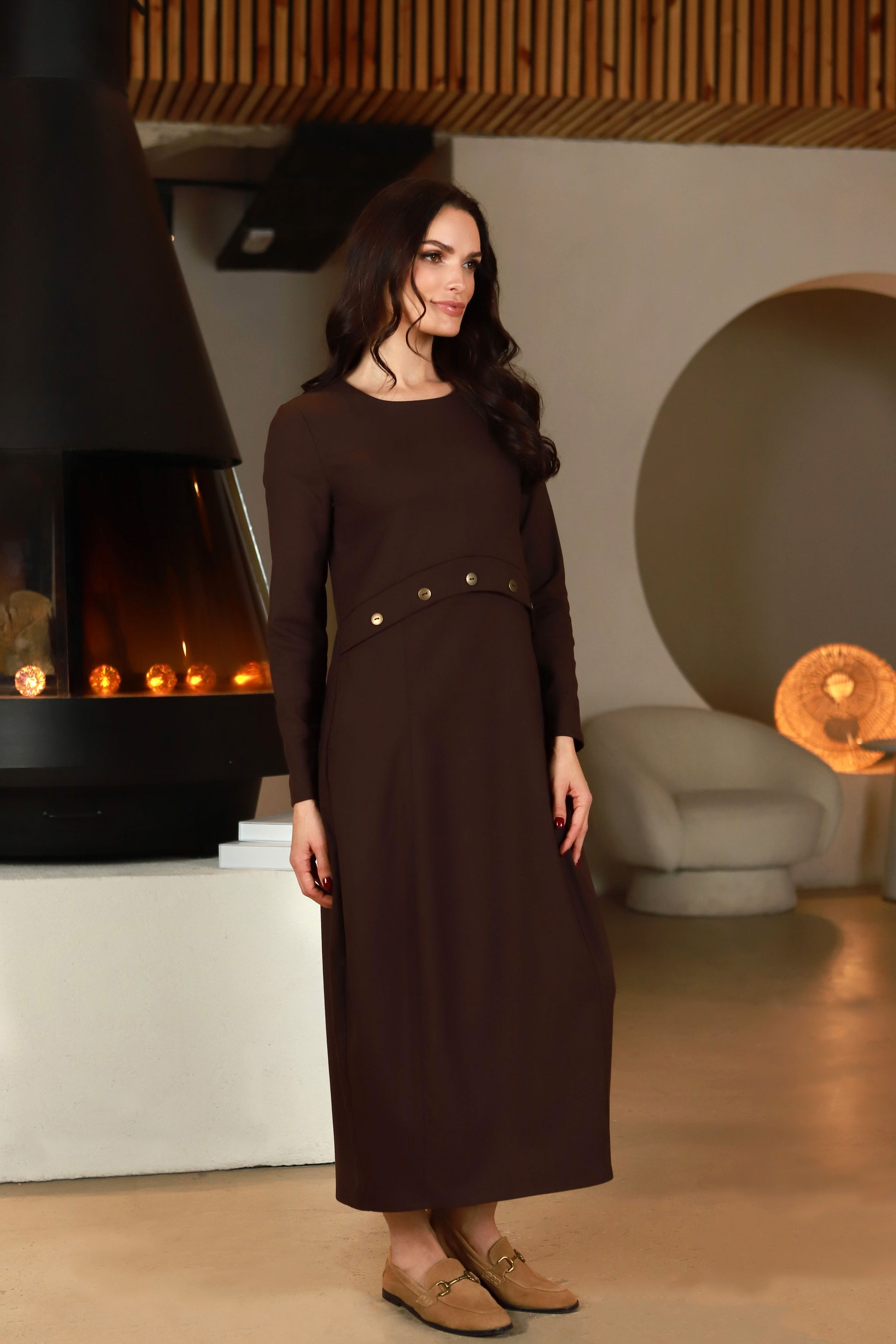 Lega moteriška ilga ruda suknelė