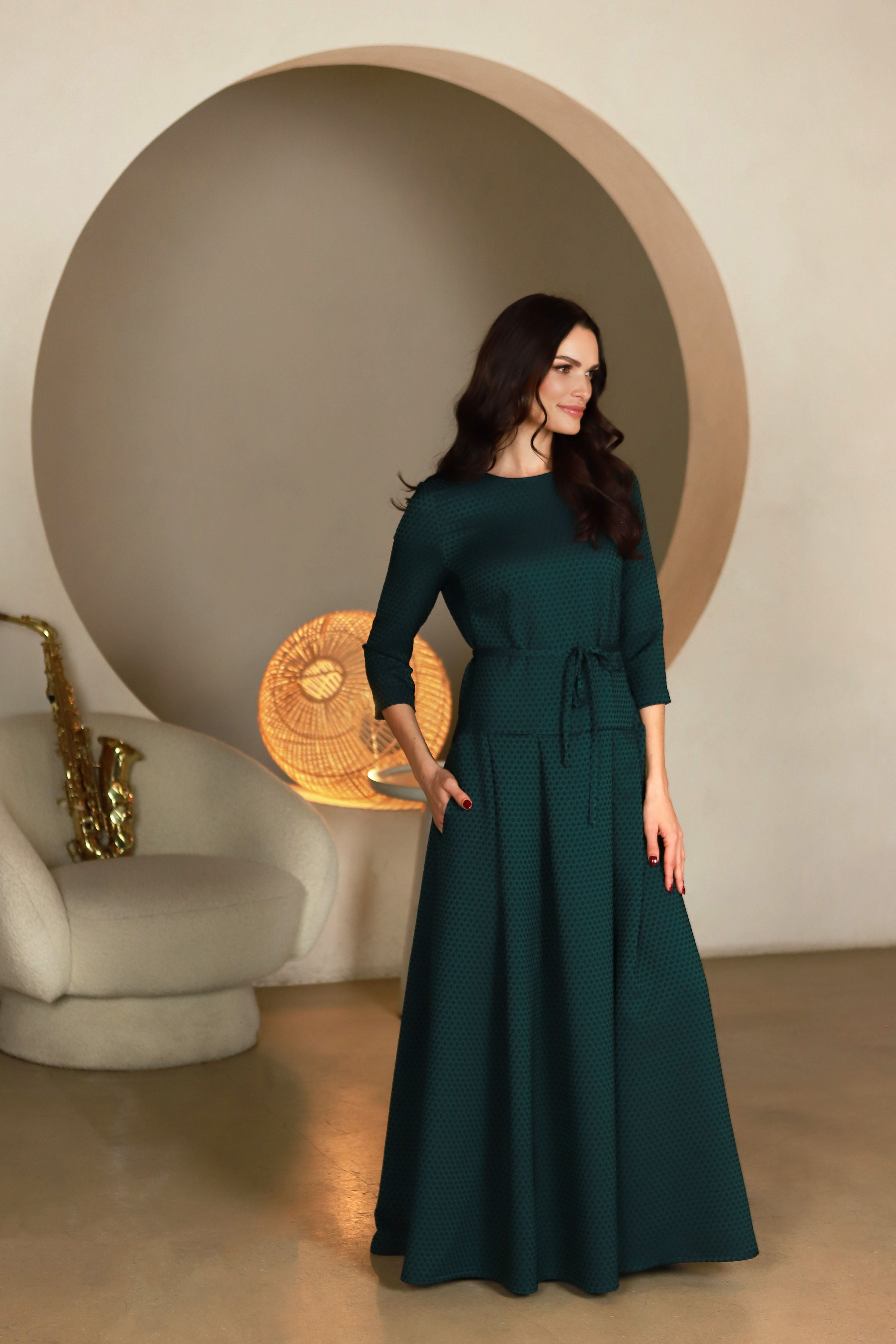 Lega elegantiška ilga suknelė Demila Emerald