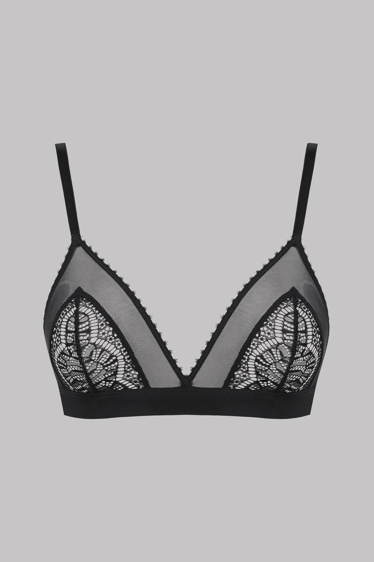 Maison Close perregima trikampė liemenėlė su nėriniais "Accroche Coeur Black"