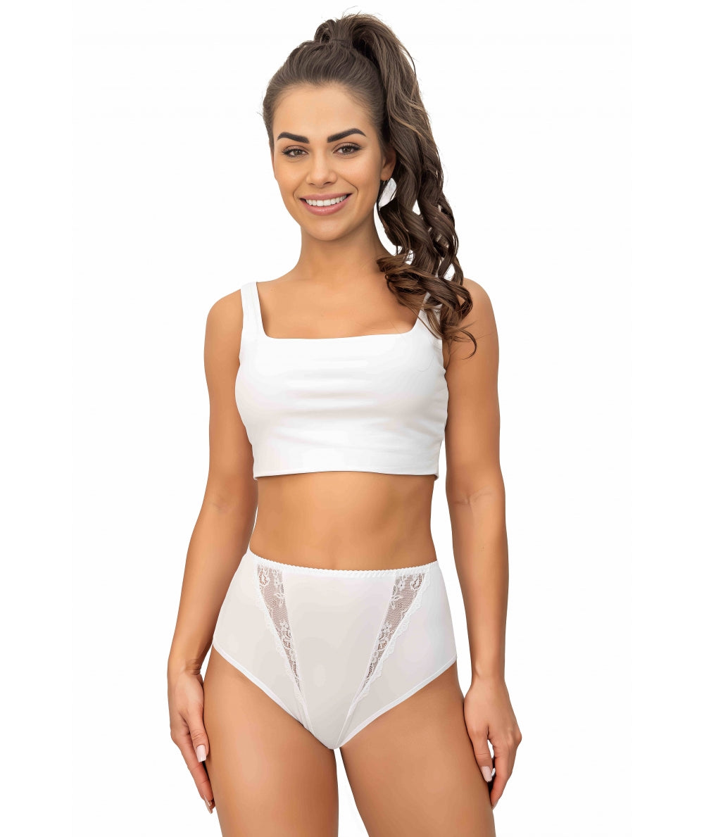 Donna Cotton High-Waist Panties with Lace Palau White