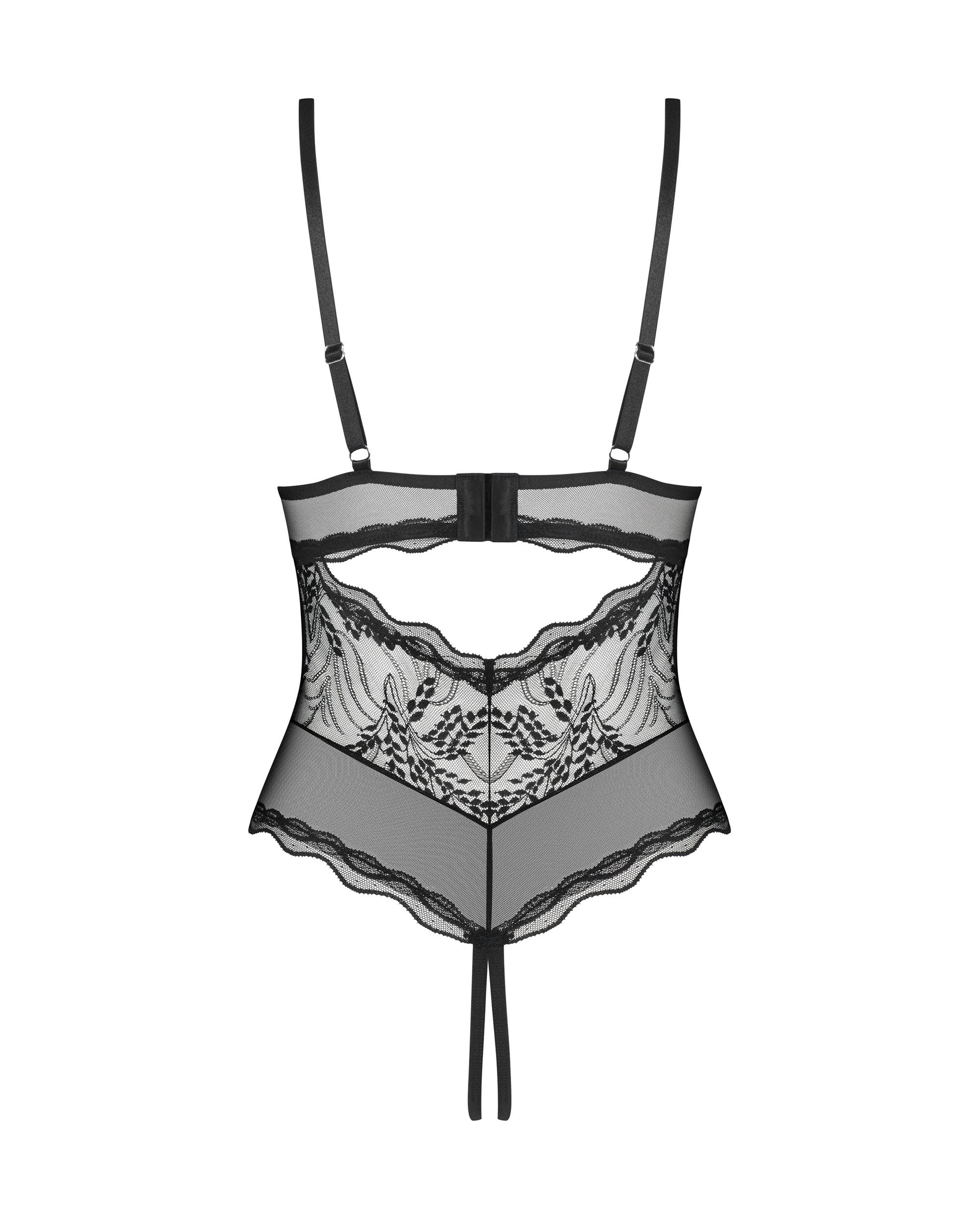 Obsessive открытое прозрачное кружевное боди "Perisia Black"