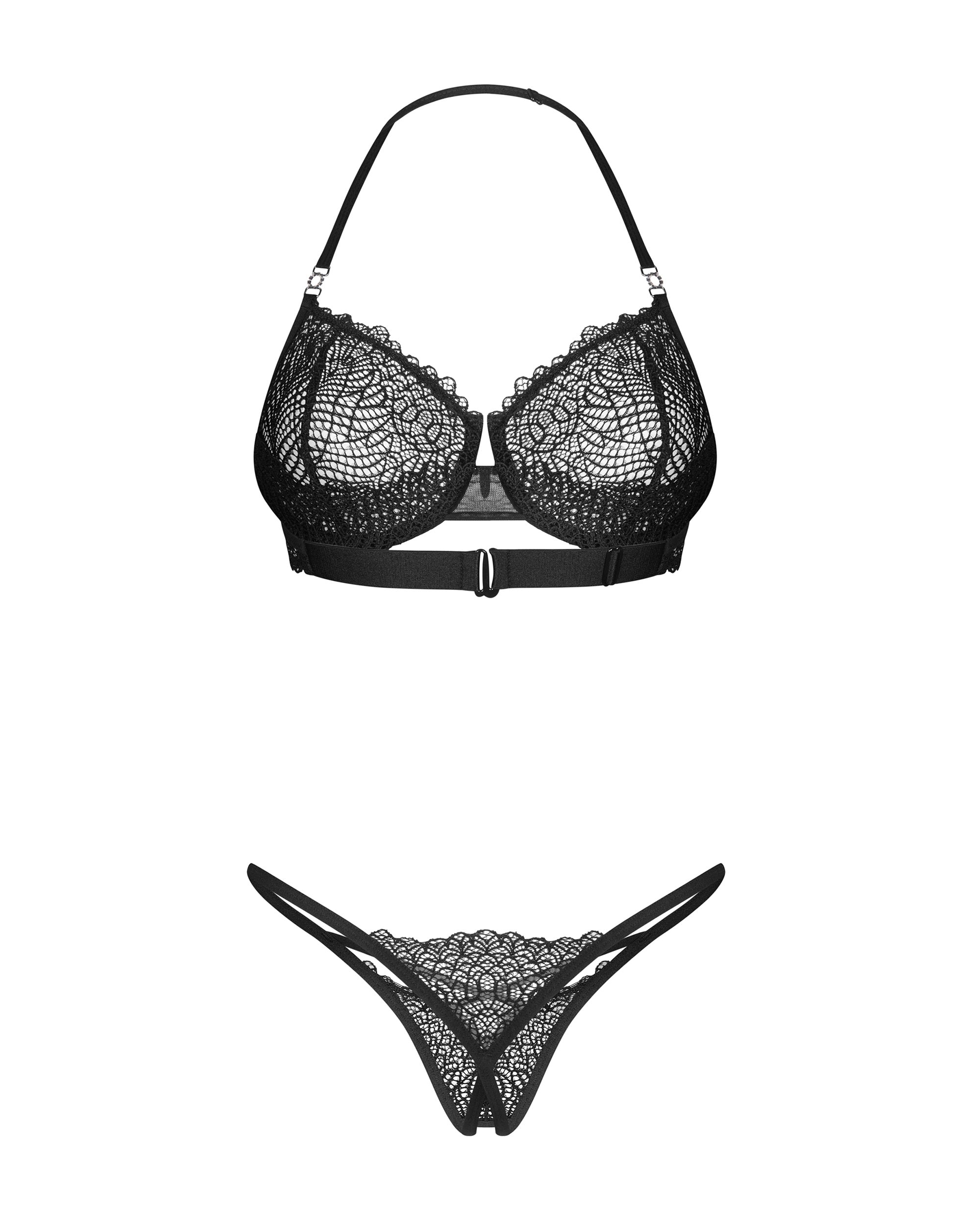 Obsessive atviras nėriniuotas apatinių komplektas "Iliosa Black"