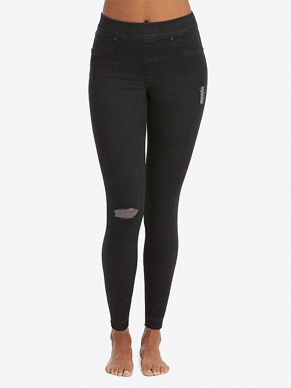 Spanx koreguojantys džinsai-leginsai "Vintage Distressed Black"