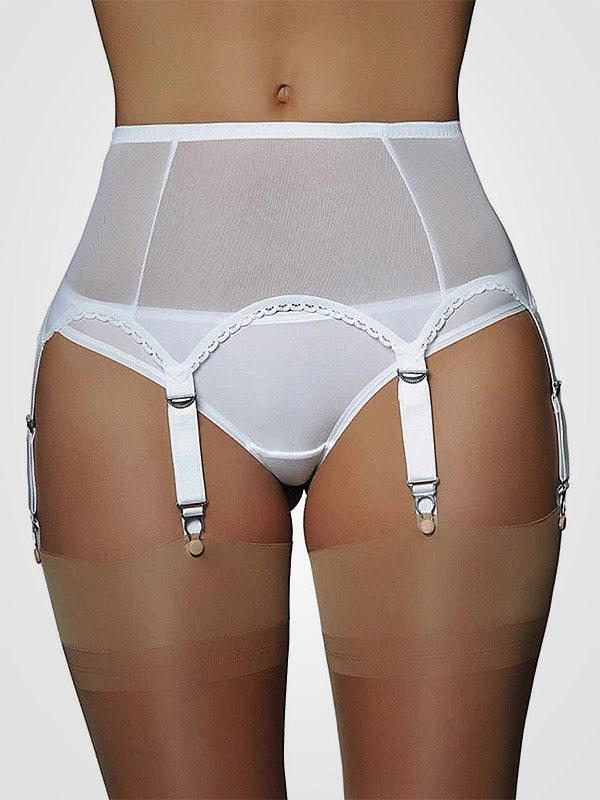 Nylon Dreams 6 dirželių klasikinis prisegamų kojinių diržas "Power Mesh White"