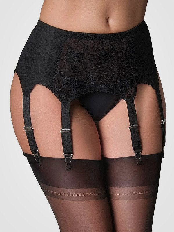 Nylon Dreams 8 dirželių klasikinis prisegamų kojinių diržas "Lace Front Black"