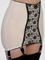 Nylon Dreams 6 dirželių nėriniuotas juosmenėlis "Girdle Power Mesh White - Black"