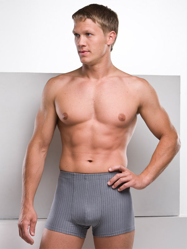 Lega Mens Cotton Boxers Power Grey - Black Stripes