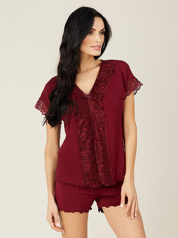 Lega Viscose Pyjamas Renna Bordeaux