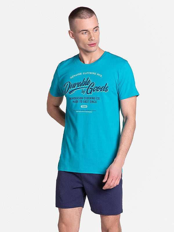 Henderson Men's Cotton Pyjamas Laze Turquoise - Navy