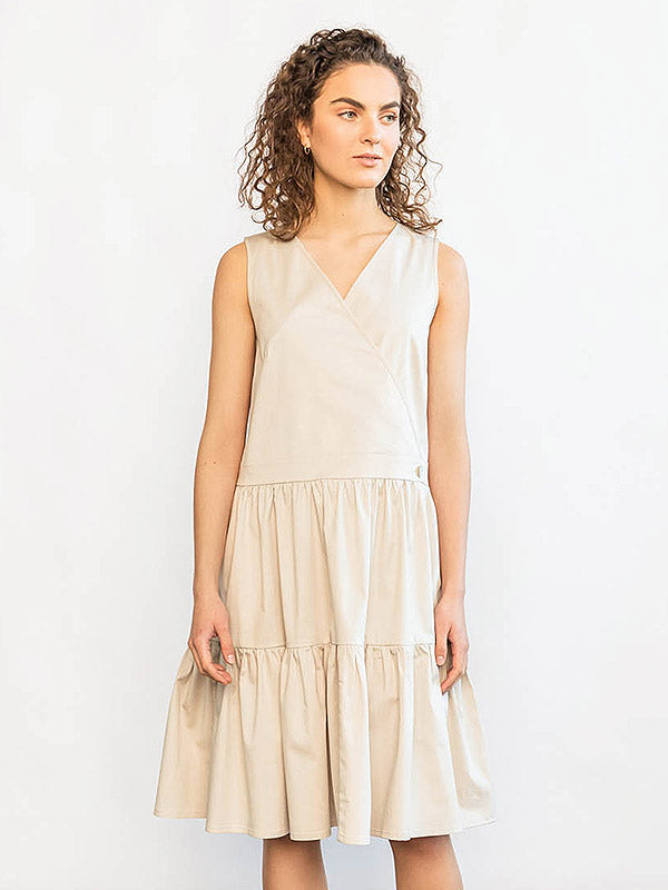 Atella Cotton Sleeveless A-line Dress Henda Beige