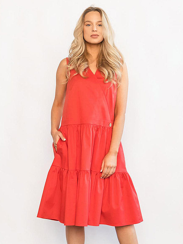 Atella Cotton Sleeveless A-line Dress Henda Coral