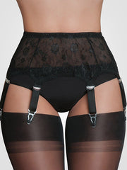 Nylon Dreams 6 dirželių klasikinis nėriniuotas prisegamų kojinių diržas "All Lace Black"