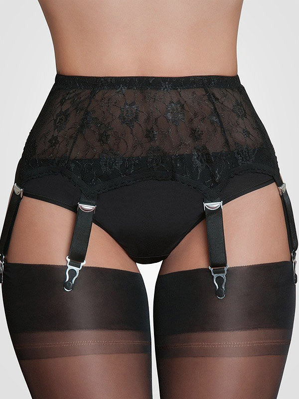 Nylon Dreams 6 dirželių klasikinis nėriniuotas prisegamų kojinių diržas "All Lace Black"