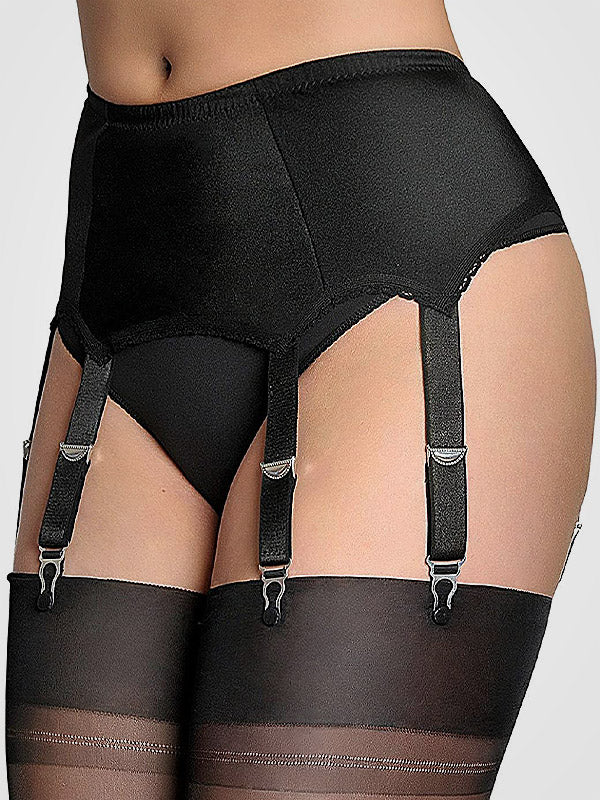 Nylon Dreams 6 dirželių klasikinis prisegamų kojinių diržas "All Plain Black"