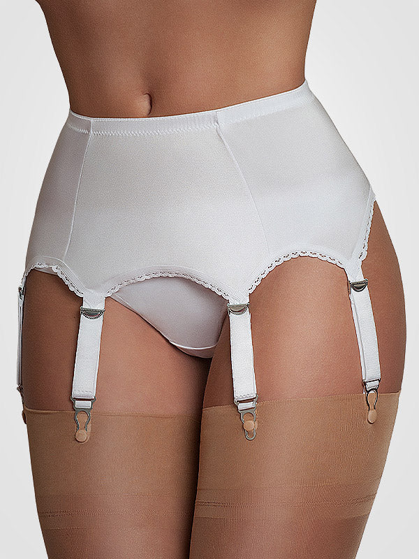 Nylon Dreams 6-Strap Classic Suspender Belt All Plain White