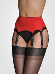 Nylon Dreams 6 dirželių klasikinis prisegamų kojinių diržas "All Plain Red - Black"