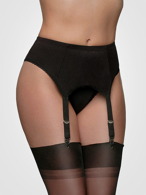 Nylon Dreams 4 dirželių klasikinis prisegamų kojinių diržas "All Plain Black"