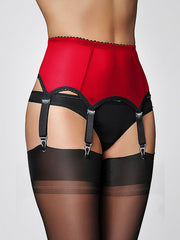 Nylon Dreams 6 dirželių klasikinis prisegamų kojinių diržas "Power Mesh Red - Black"