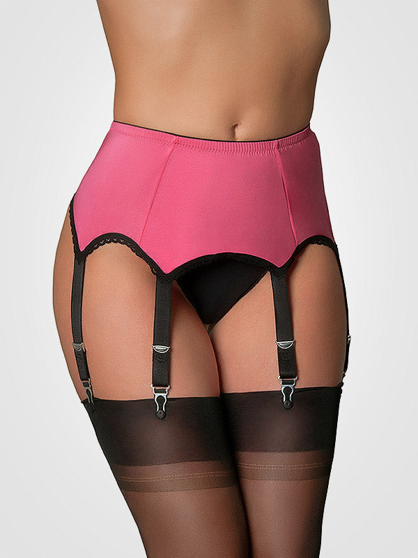 Nylon Dreams 6-Strap Classic Suspender Belt All Pink - Black