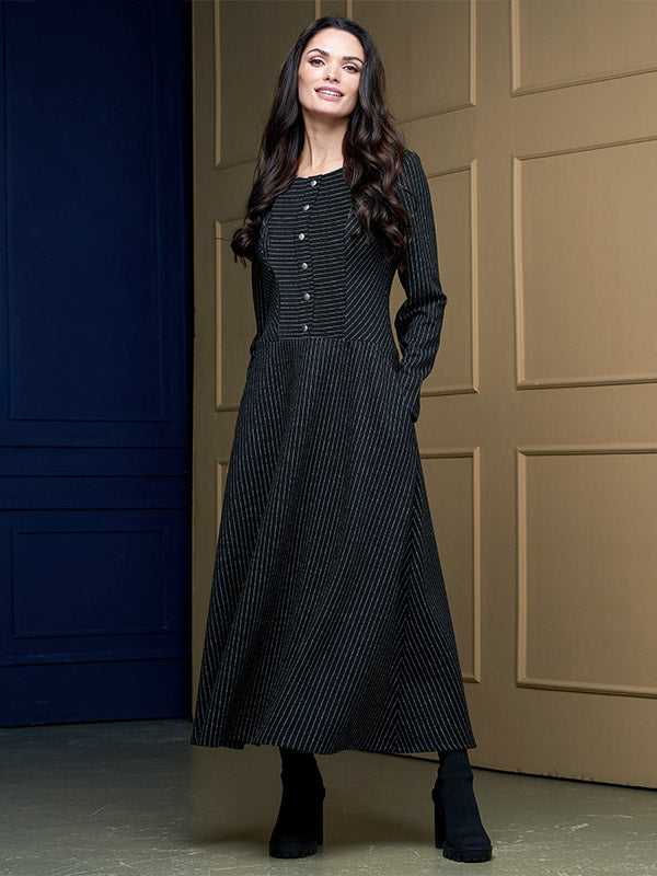 Lega Long A-Line Dress Charlotte Black - White Stripes