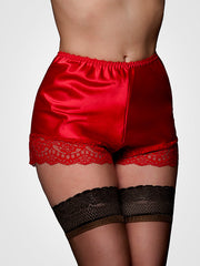 Nylon Dreams satino kelnaitės šortukai su nėriniais "French Cami Red"