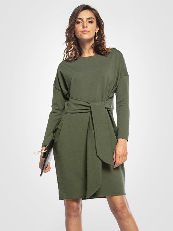 Tessita medvilninė suknelė su dirželiu "Venera Forest Green"