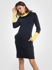 Tessita medvilninė suknelė aukštu kaklu "Lucia Navy - Yellow"