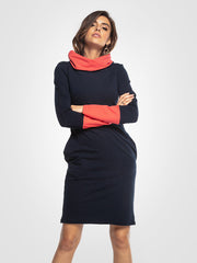 Tessita medvilninė suknelė aukštu kaklu "Lucia Navy - Coral"