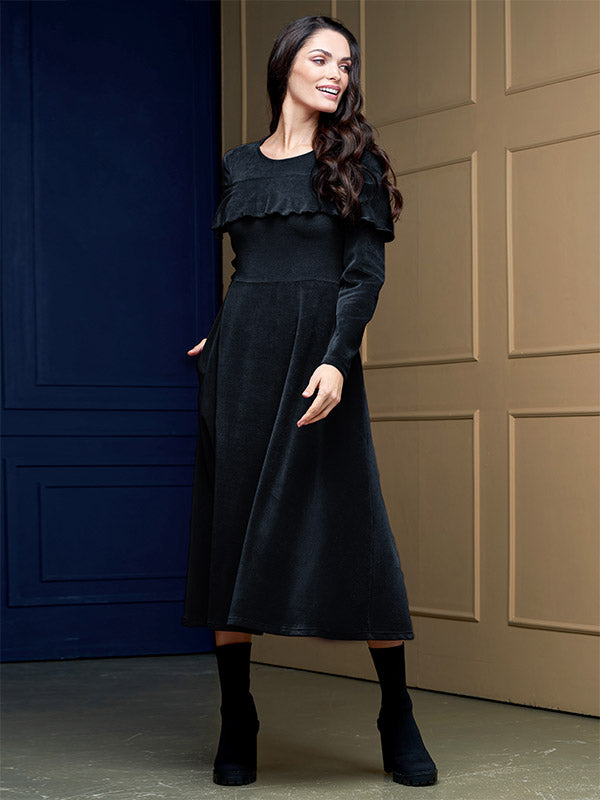 Lega Cotton Midi Dress Arielle Black Velour