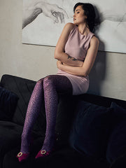 Fiore raštuotos pėdkelnės "Herbarium 30 Den Black - Violet"