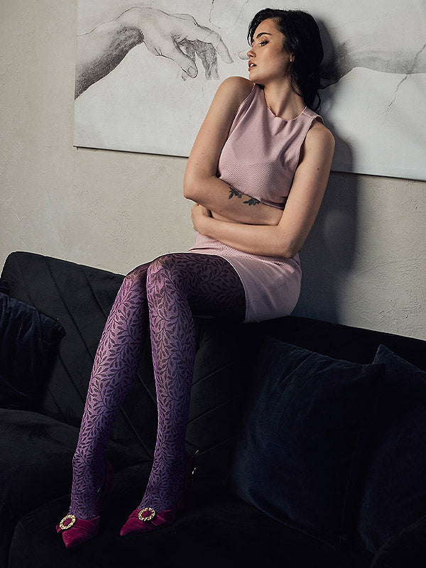 Fiore raštuotos pėdkelnės "Herbarium 30 Den Black - Violet"