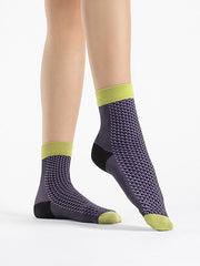Fiore 3D rašto kojinaitės "Op Art 40 Den Black - Dark Lilac - Yellow"