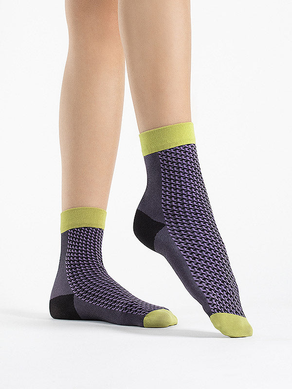 Fiore 3D rašto kojinaitės "Op Art 40 Den Black - Dark Lilac - Yellow"