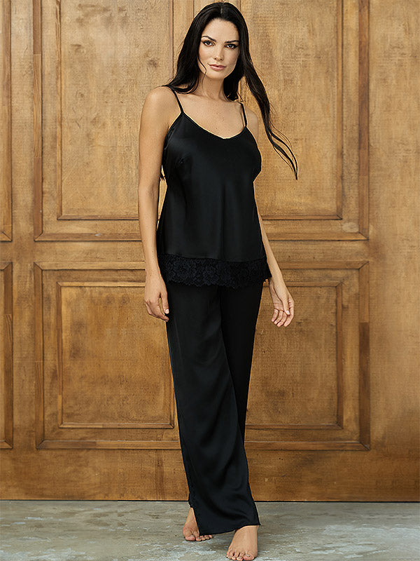 Lega Satin Pajamas With Long Pants Bianca Black
