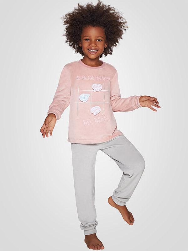Muydemi Soft Kids Pajamas Super Girl Dusty Pink - Light Grey