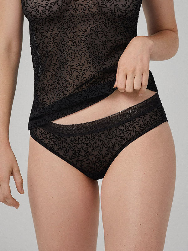 Ysabel Mora Sheer Briefs with Velour Patterns Christine Midi Black